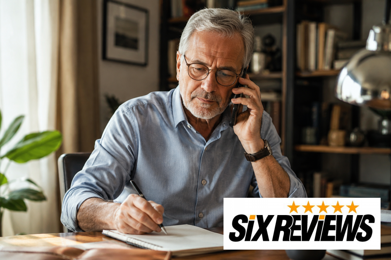 Senior man taking notes while on a phone call